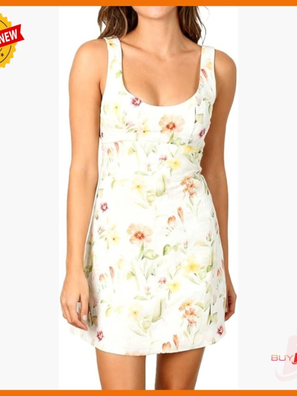 Women's Pure Linen Mini Dress Sleeveless Floral Tie Back Beach Sundress